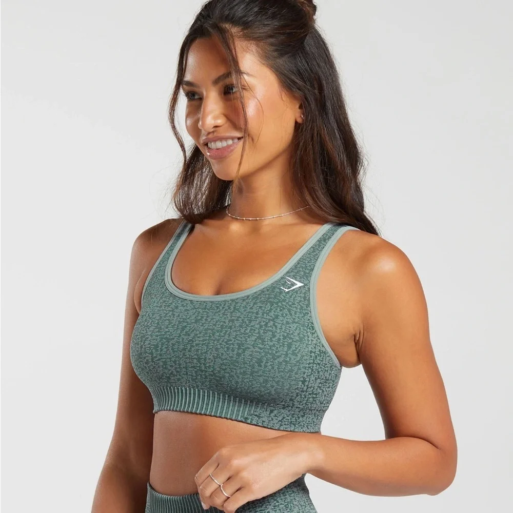 Women’s | Gymshark Seamless Scoop Sports Bra Medium Support, Marl Green | Medium